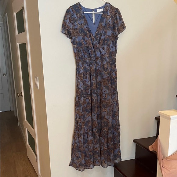 Tinsel Paisley Blue and Brown Midi Dress - Picture 1 of 2